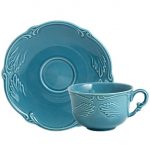 Gien – Rocaille Pastel – 2 Tea cup & saucer – 18 cl, Ø 16,5 cm – Bleu givre