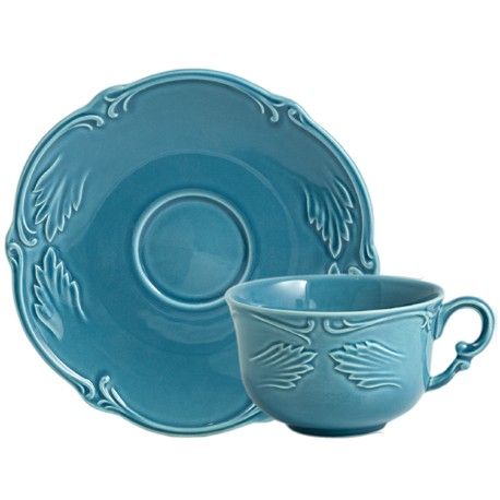 Gien - Rocaille Pastel - 2 Tea cup & saucer - 18 cl, Ø 16,5 cm - Bleu givre