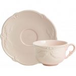 Gien – Rocaille Pastel – 2 Tea cup & saucer – 18 cl, Ø 16,5 cm – Rose poudre
