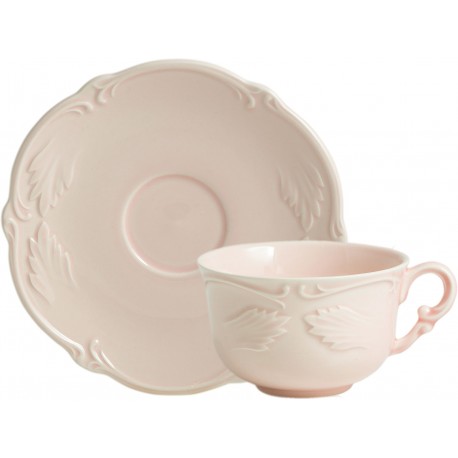 Gien - Rocaille Pastel - 2 Tea cup & saucer - 18 cl, Ø 16,5 cm - Rose poudre