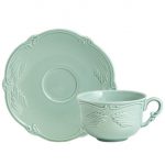 Gien – Rocaille Pastel – 2 Tea cup & saucer – 18 cl, Ø 16,5 cm – Vert celadon