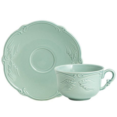 Gien - Rocaille Pastel - 2 Tea cup & saucer - 18 cl, Ø 16,5 cm - Vert celadon