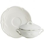 Gien – Rocaille Pastel – 2 Covered bouillon bowl with lugs – 19 cl, Ø 18,5 cm – white