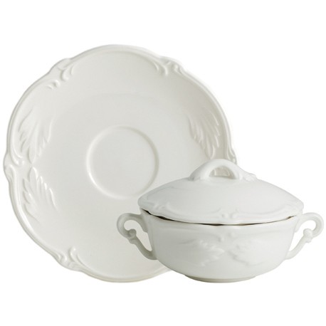 Gien - Rocaille Pastel - 2 Covered bouillon bowl with lugs - 19 cl, Ø 18,5 cm - white