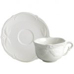 Gien – Rocaille Pastel – 2 Tea cup & saucer – 18 cl, Ø 16,5 cm – Blanc