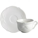 Gien – Rocaille Blanc – 2 Breakfast cup & saucer – 40 cl, Ø 18,5 cm – white