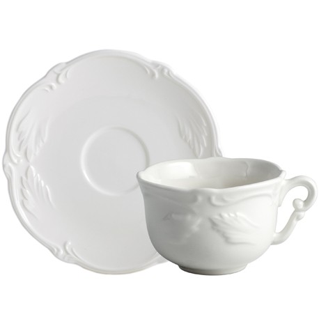 Gien - Rocaille Blanc - 2 Breakfast cup & saucer - 40 cl, Ø 18,5 cm - white