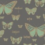 Tapet – Cole and Son – Whimsical – Butterflies & Dragonflies – Green on Charcoal