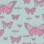 Wallpaper – Cole and Son – Whimsical – Butterflies & Dragonflies – Pink on Blue