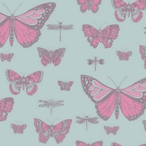 Tapet - Cole and Son - Whimsical - Butterflies & Dragonflies-Pink on Blue - Half drop -