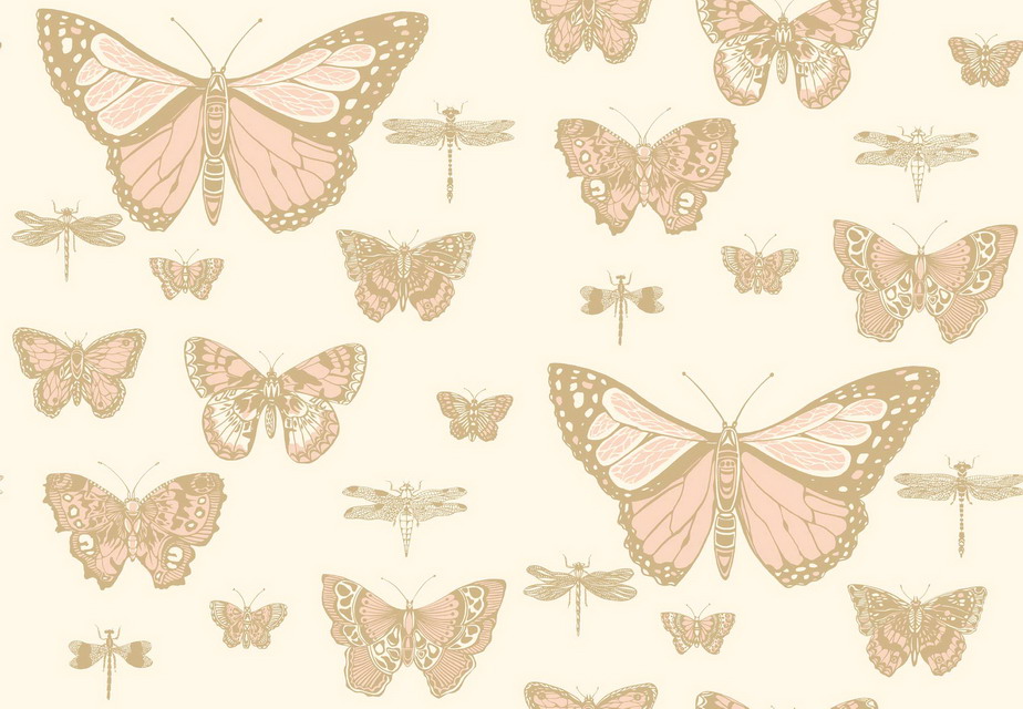 Tapet - Cole and Son - Whimsical - Butterflies & Dragonflies-Pink on Ivory - Half drop -