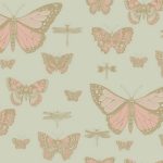 Wallpaper – Cole and Son – Whimsical – Butterflies & Dragonflies – Pink on Olive