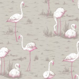 Wallpaper - Cole and Son - New Contemporary- Flamingos - Pink on Beige