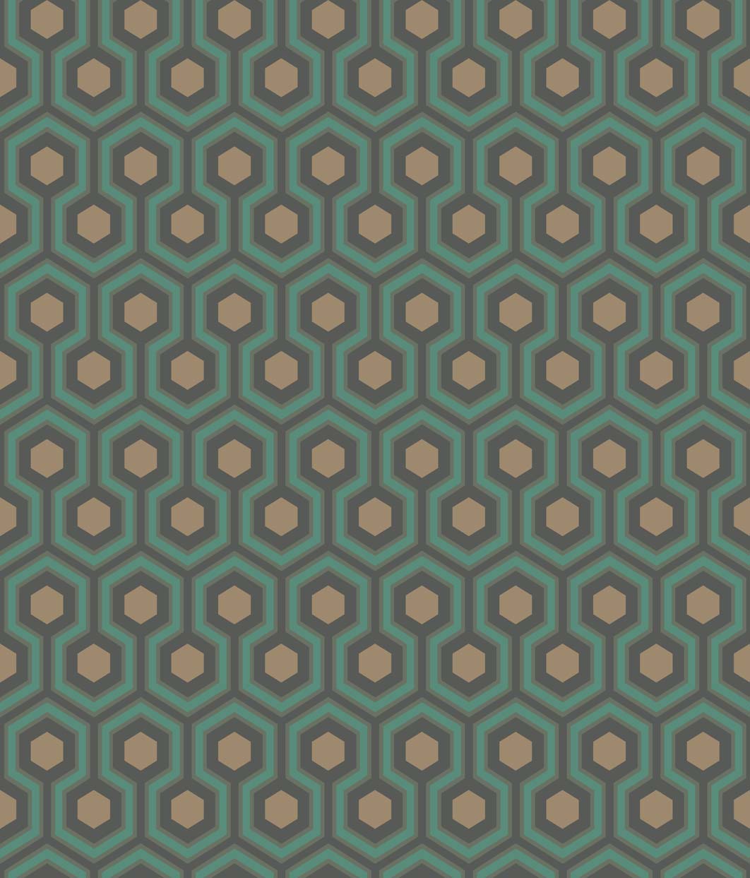Wallpaper – Cole and Son – New Contemporary – Hicks’ Hexagon – Teal And Gold
