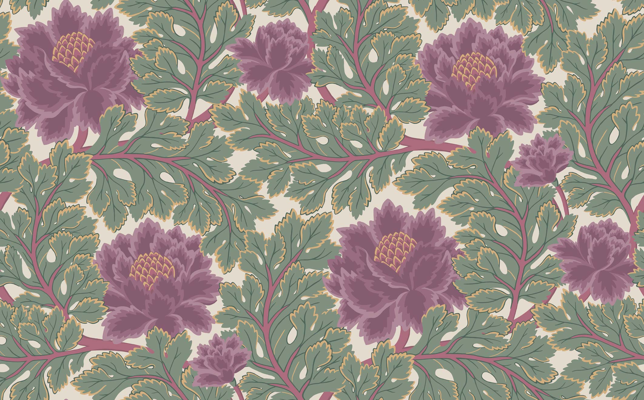 Wallpaper - Cole and Son - Pearwood - Aurora - Mulberry & Sage on Parchment
