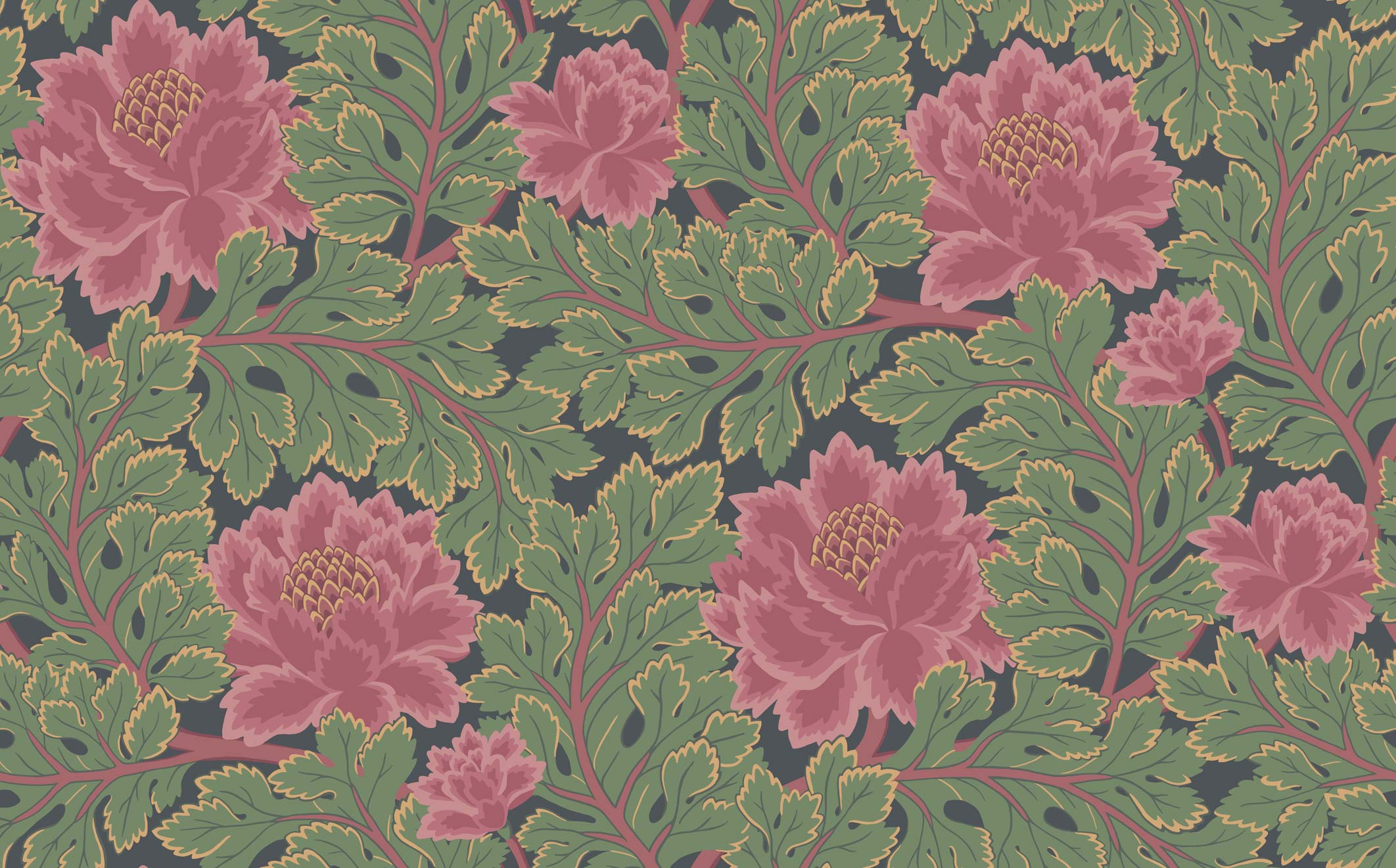 Wallpaper - Cole and Son - Pearwood - Aurora - Rose & Forest on Charcoal