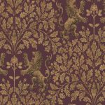 Wallpaper – Cole and Son – Pearwood – Boscobel Oak – Metallic Autumnal Gold on Claret