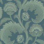 Wallpaper - Cole and Son - Pearwood - Fanfare Flock - Duck Egg on Dark Petrol