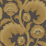 Wallpaper-Cole_and_Son-Pearwood-Fanfare-Flock-Ochre-on-Charcoal-1