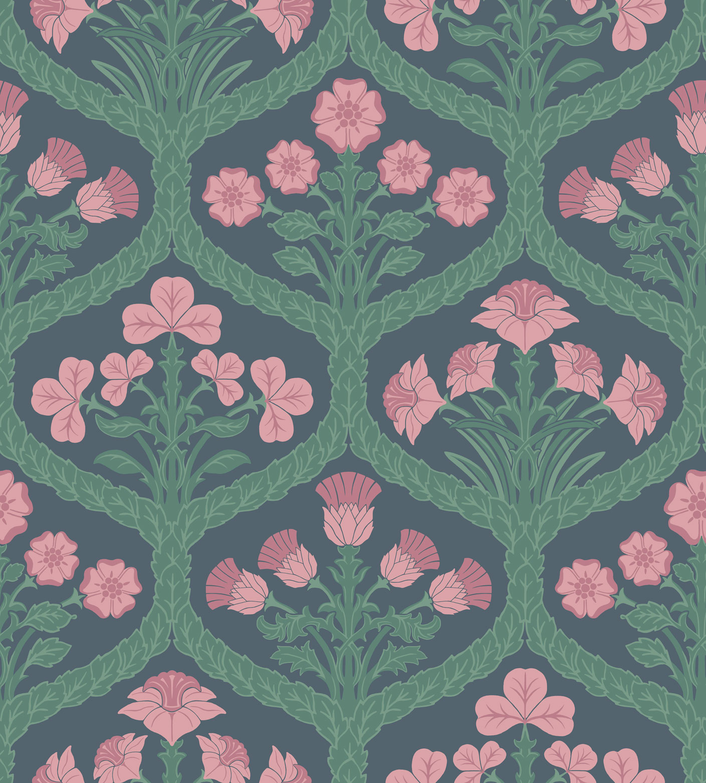 Tapet-Cole_and_Son-Pearwood-Floral-Kingdom-Rose-Forest-on-Charcoal-2
