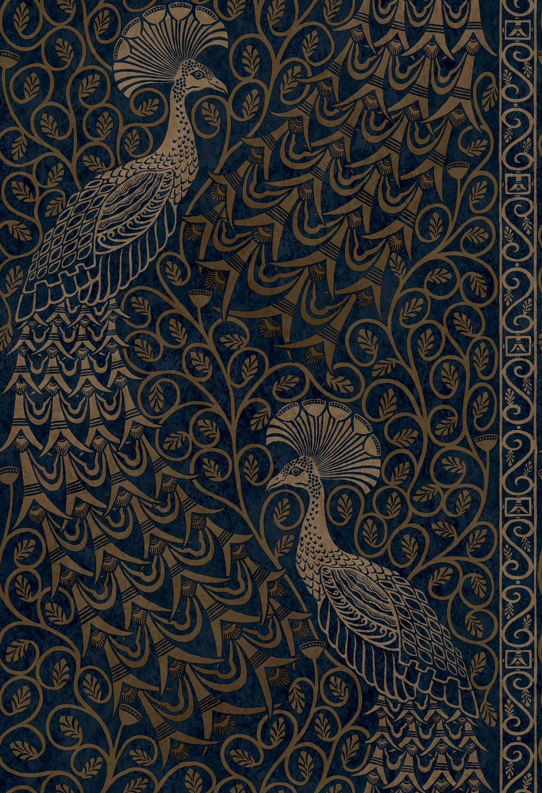 Wallpaper - Cole and Son - Pearwood - Pavo Parade - Metallic Bronze on Midnight