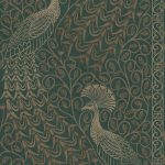 Wallpaper – Cole and Son – Pearwood – Pavo Parade – Metallic Gilver on Racing Car Green