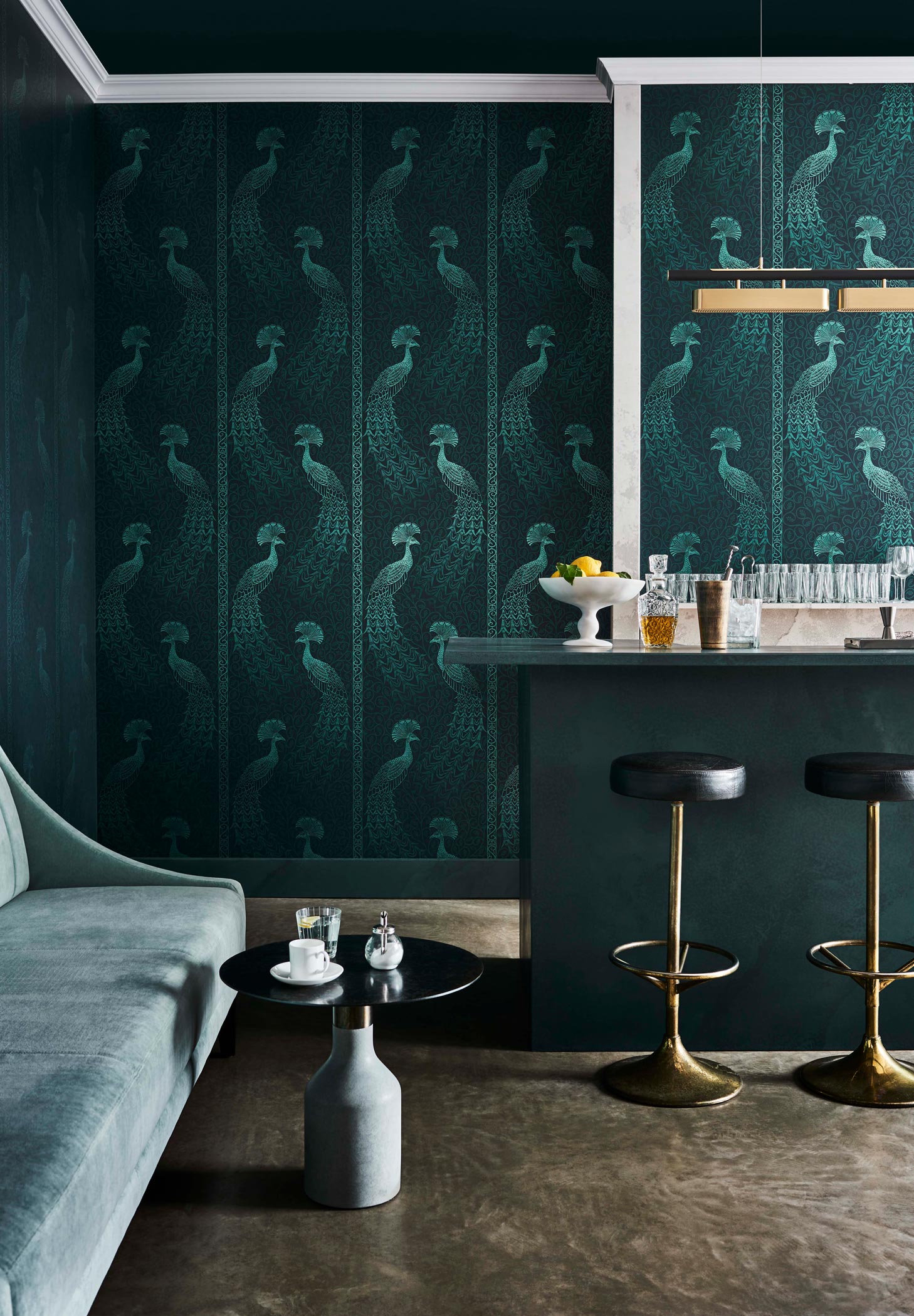 Wallpaper - Cole and Son - Pearwood - Pavo Parade - Metallic Petrol on Ink