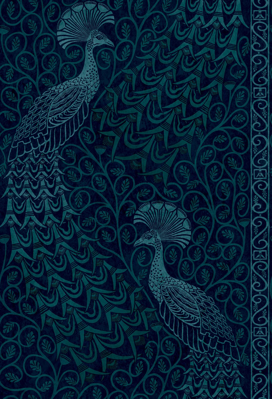 Wallpaper - Cole and Son - Pearwood - Pavo Parade - Metallic Petrol on Ink