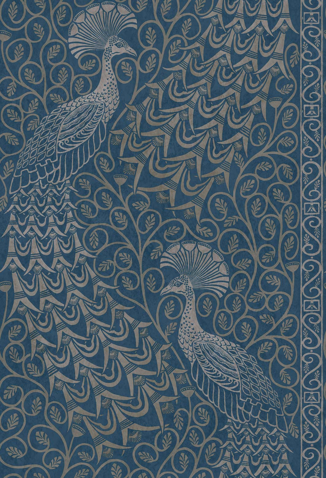 Wallpaper - Cole and Son - Pearwood - Pavo Parade - Metallic Silver on Denim