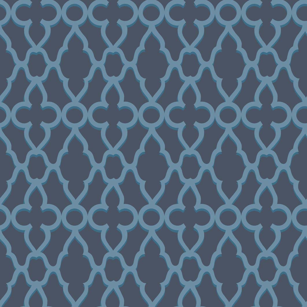 Wallpaper - Cole and Son - Pearwood - Treillage - Cerulean Blue on Midnight