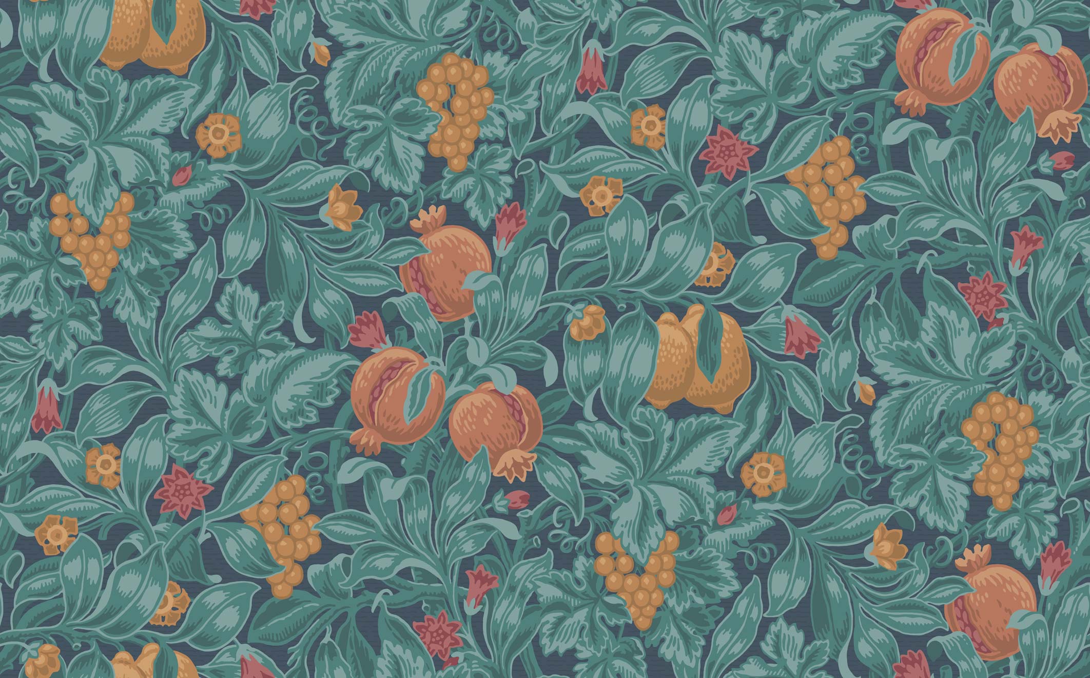 Wallpaper - Cole and Son - Pearwood - Vines of Pomona - Burnt Orange & Teal on Ink