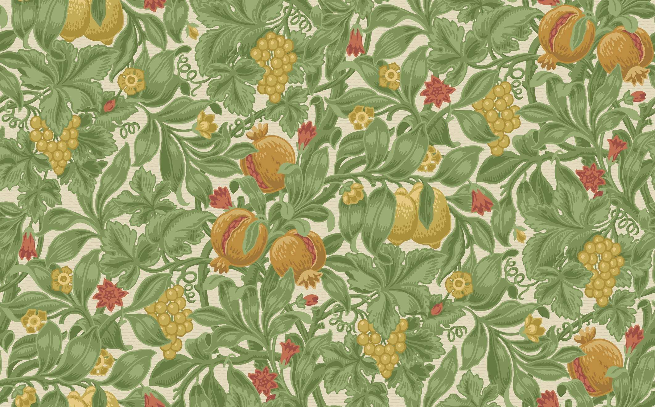 Tapet - Cole and Son - Pearwood - Vines of Pomona - Ochre & Olive Green on Cream