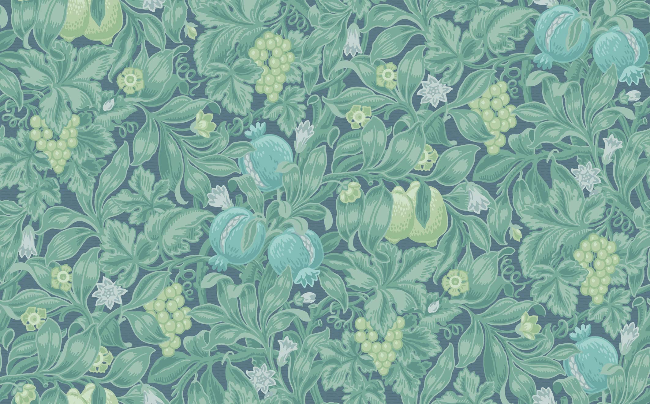 Wallpaper - Cole and Son - Pearwood - Vines of Pomona - Teal & Viridian on Denim