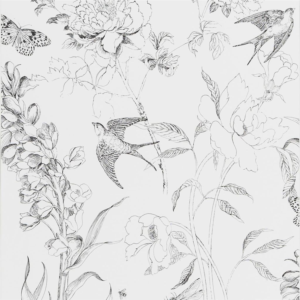 Tapet - Designers Guild - Jardin des Plantes - Sibylla Garden-Black And White - Half drop - 52 cm x 10 m