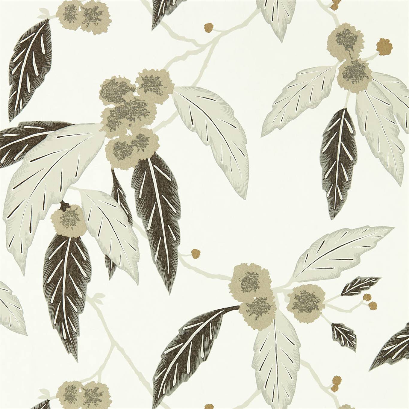 Tapet - Harlequin -  Salinas Wallpaper -  Coppice Oyster / Ebony / Gilver