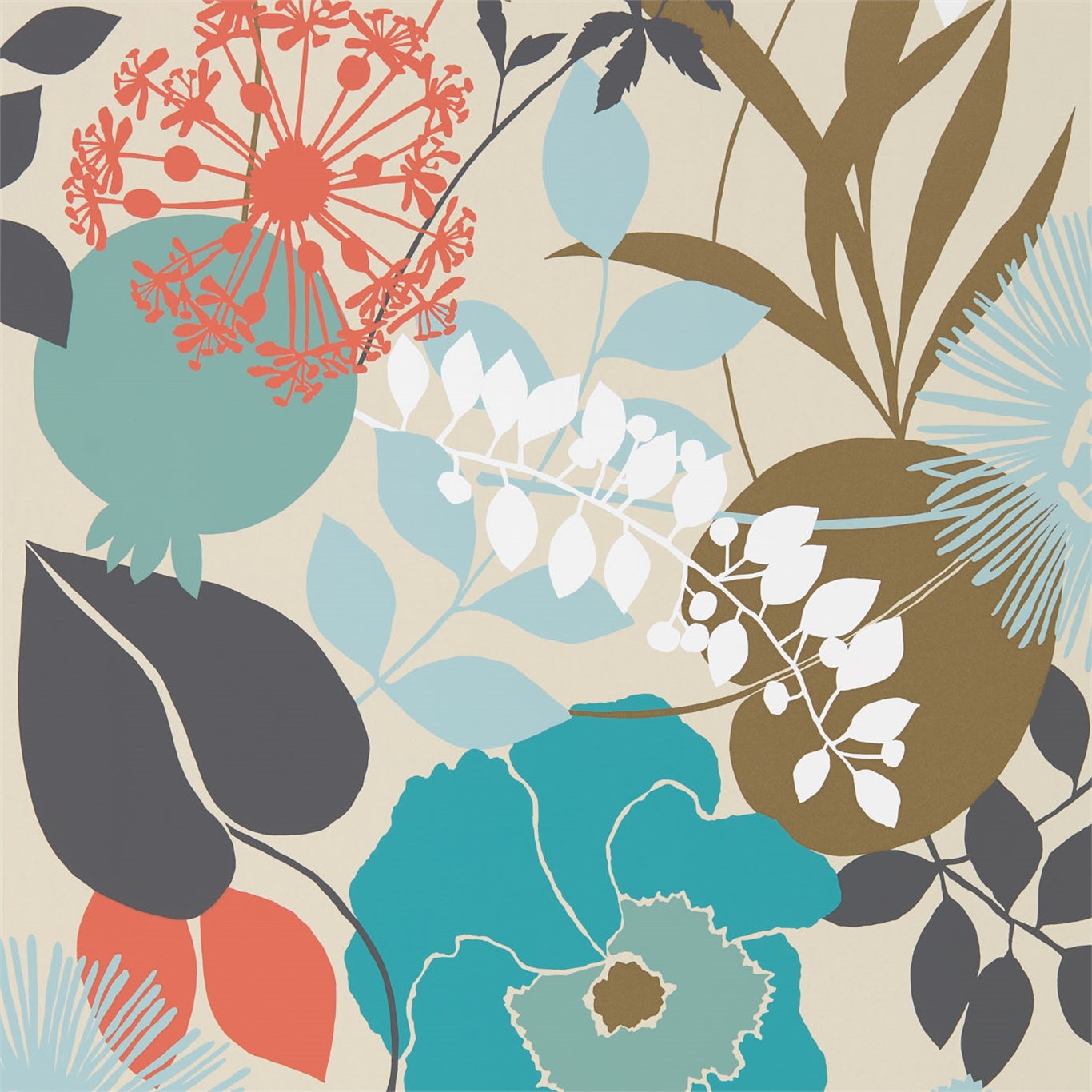 Tapet - Harlequin -  Standing Ovation Wallpaper -  Doyenne Sky/Olive/Coral