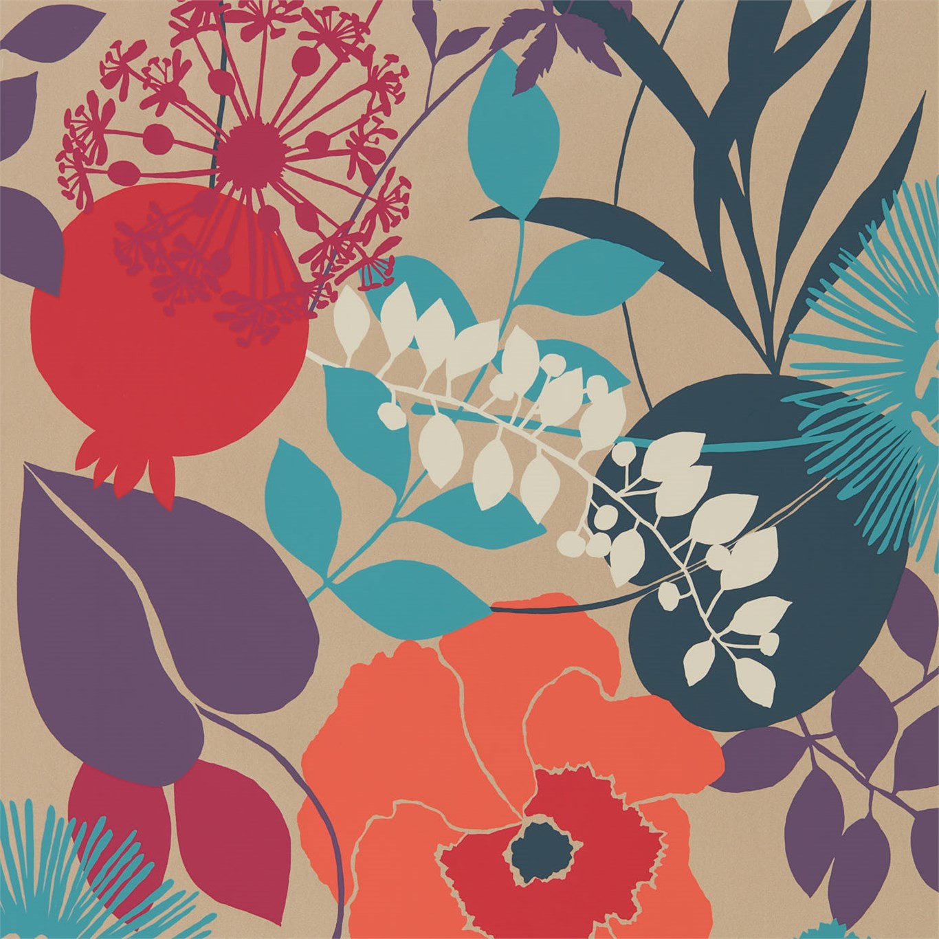 Tapet - Harlequin -  Standing Ovation Wallpaper -  Doyenne Tangerine / Fuchsia / Turquoise