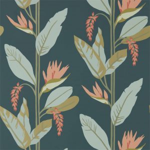 Tapet - Harlequin - Mirador Wallpaper -  Llenya Ink/Coral/Seaglass