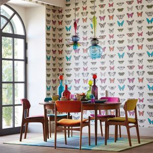 Wallpaper - Harlequin -  Amazilia Wallpaper -  Papilio Peach/Lagoon/Zest