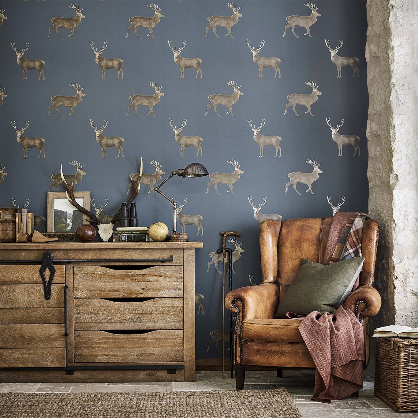 Tapet - Sanderson Elysian Evesham Deer (Wallpaper) Birch