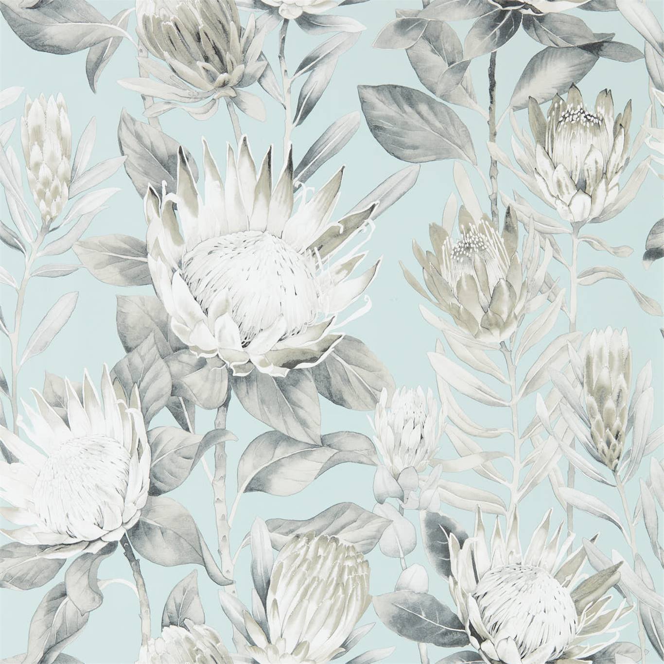 Wallpaper - Sanderson Glasshouse King Protea Aqua/Linen