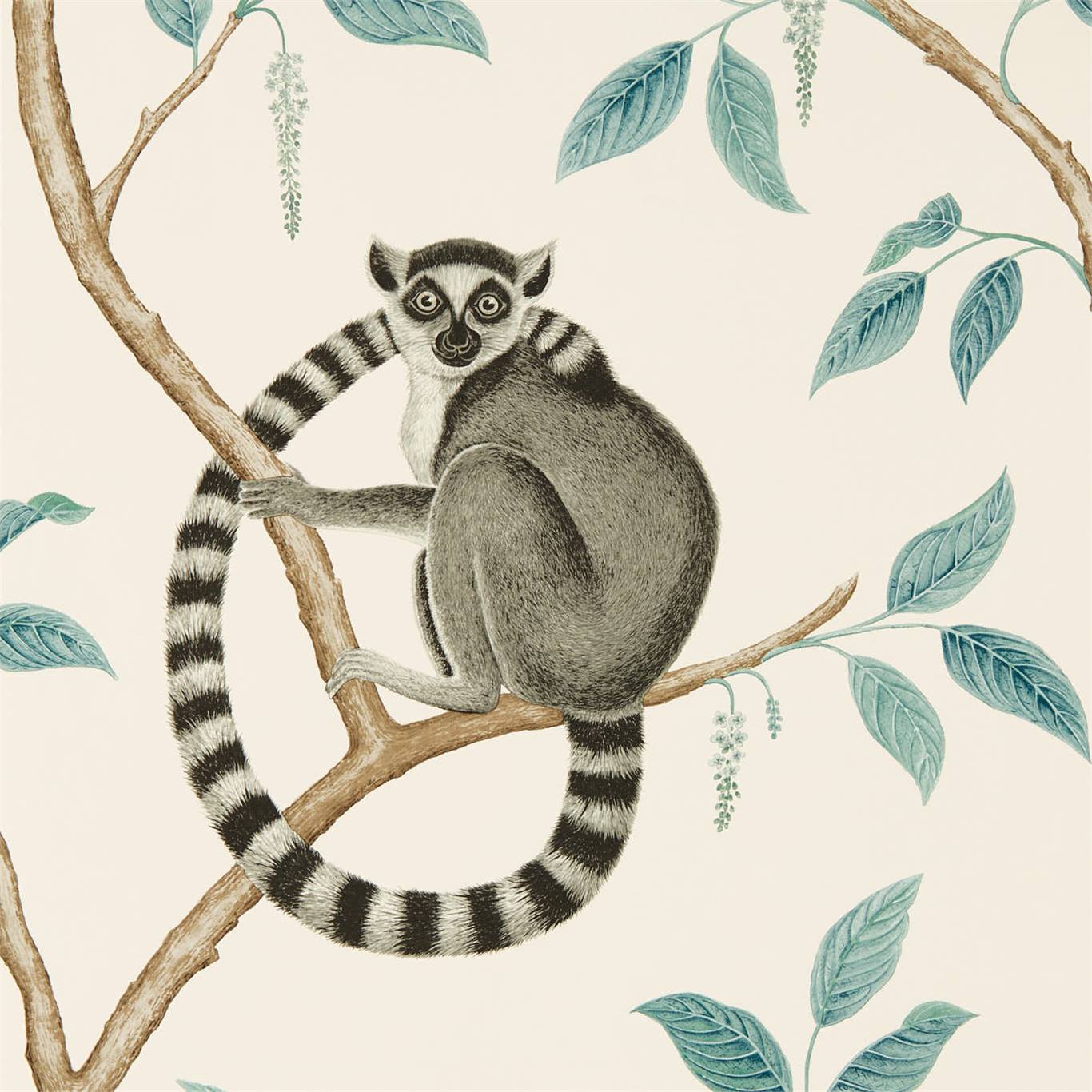 Wallpaper - Sanderson Glasshouse Ringtailed Lemur Stone/Eucalyptus