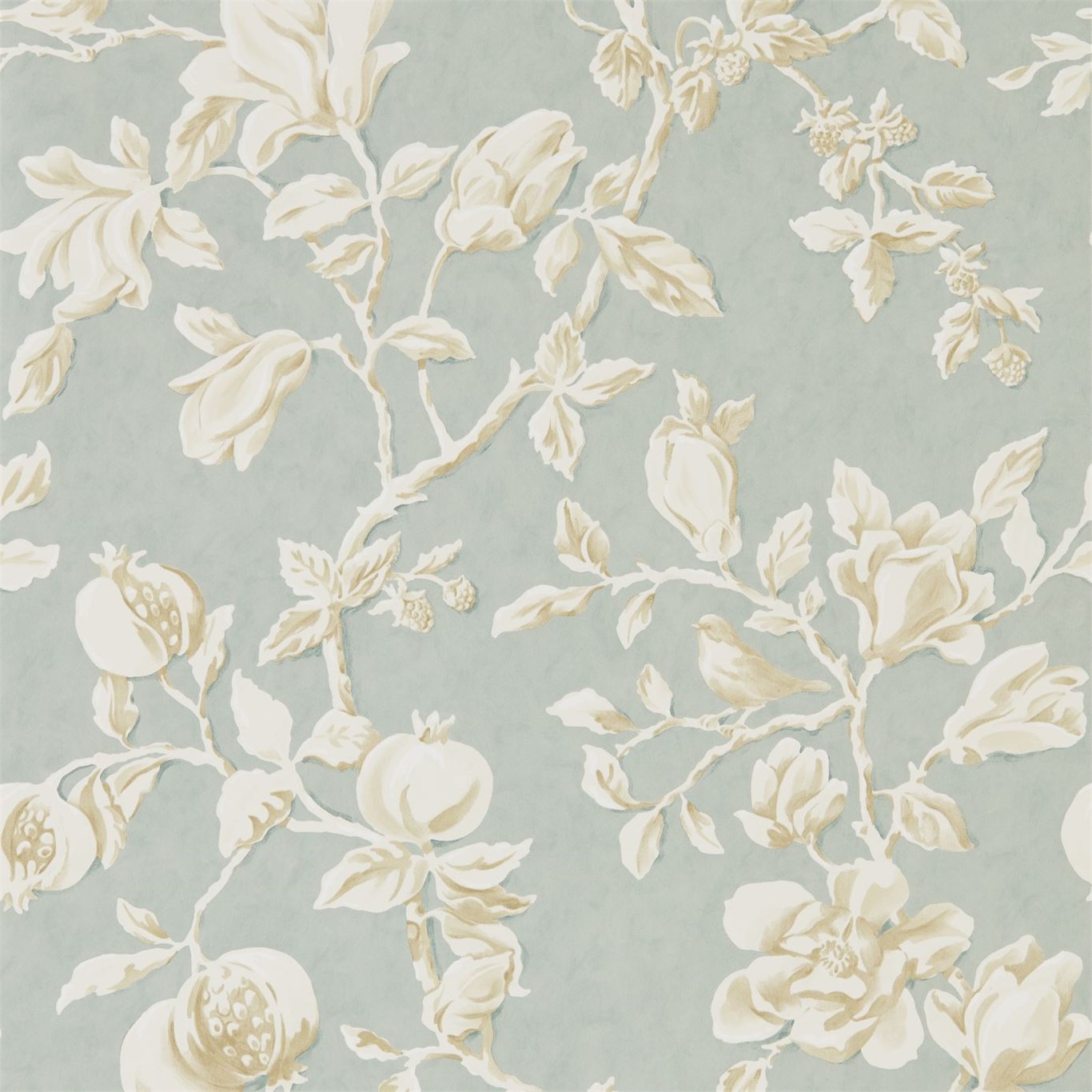 Wallpaper - Sanderson Woodland Walk Wallpapers Magnolia & Pomegranate Grey Blue/Parchment