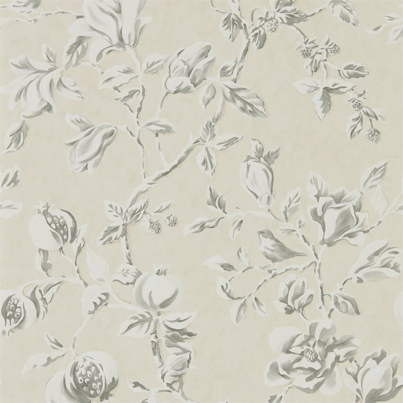 Wallpaper - Sanderson Woodland Walk Wallpapers Magnolia & Pomegranate Ivory/Charcoal