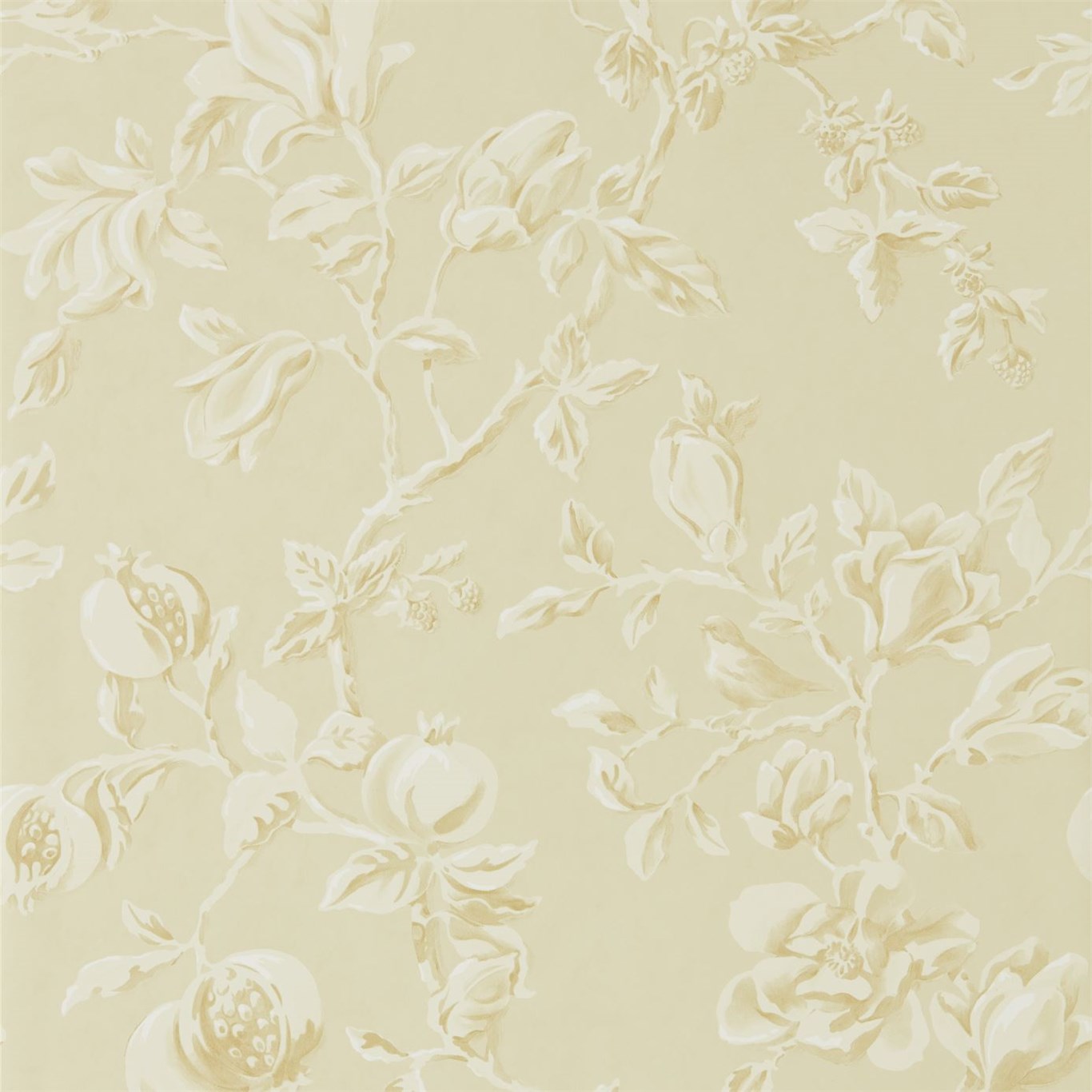 Wallpaper - Sanderson Woodland Walk Wallpapers Magnolia & Pomegranate Parchment/Milk