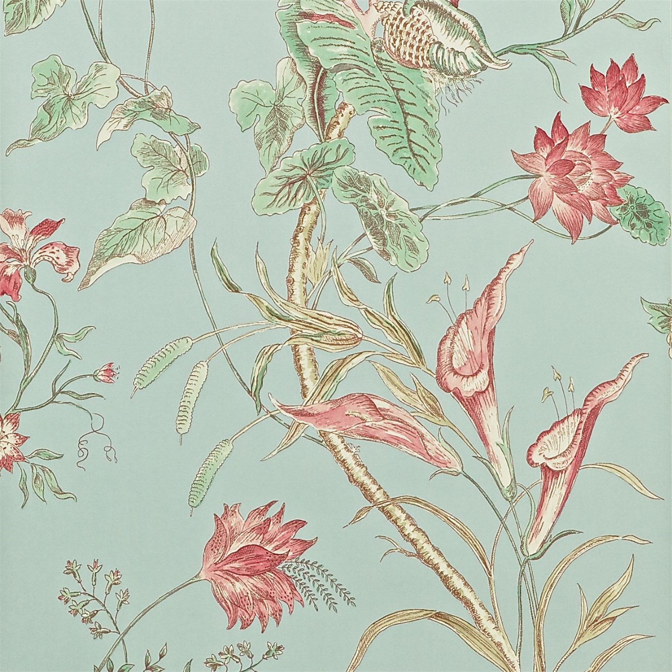 Tapet - Sanderson Caverley Wallpapers Mauritius Rose/Duck Egg