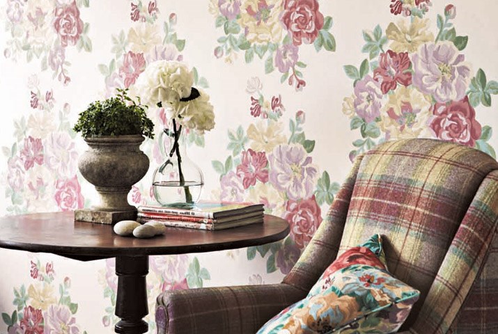 Wallpaper - Sanderson Caverley Wallpapers Midsummer Rose Lilac/Rose
