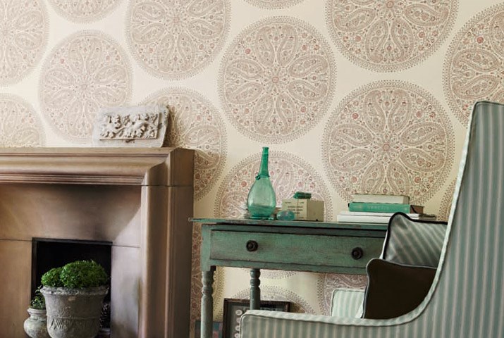 Tapet - Sanderson Caverley Wallpapers Paisley Circles Gold/Russet