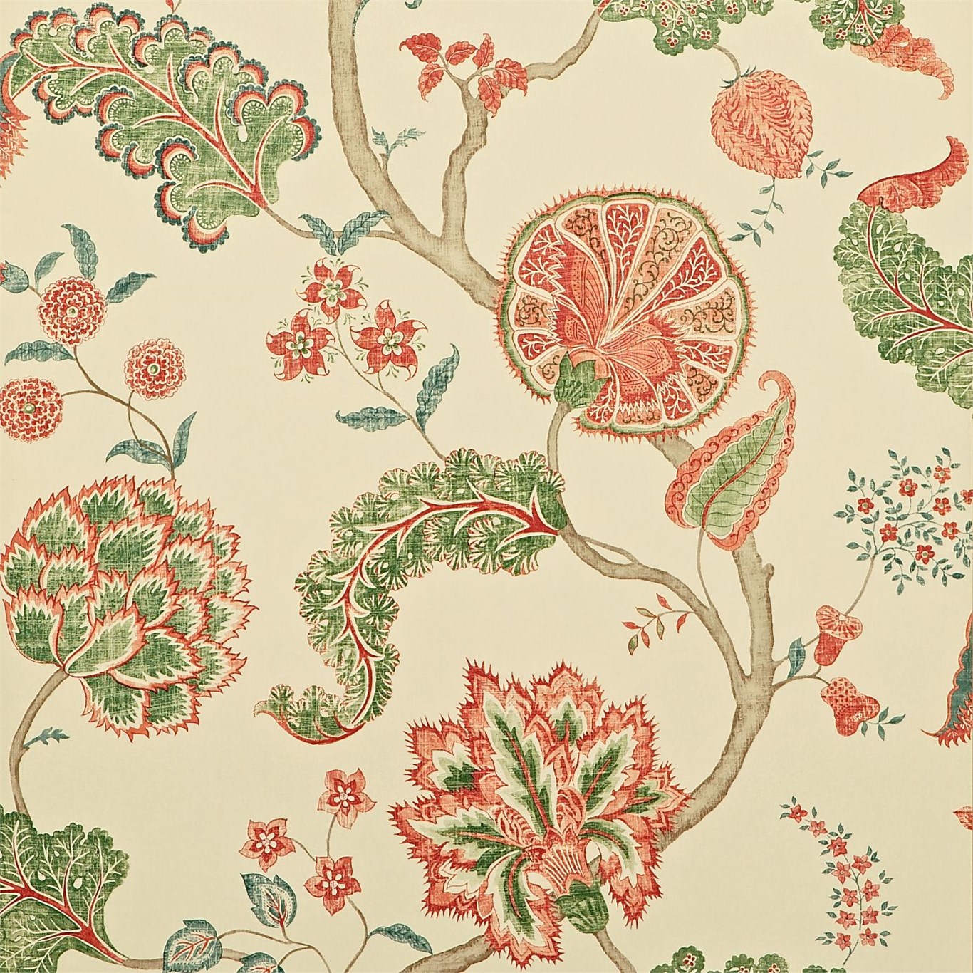Wallpaper - Sanderson Caverley Wallpapers Palampore Green/Red