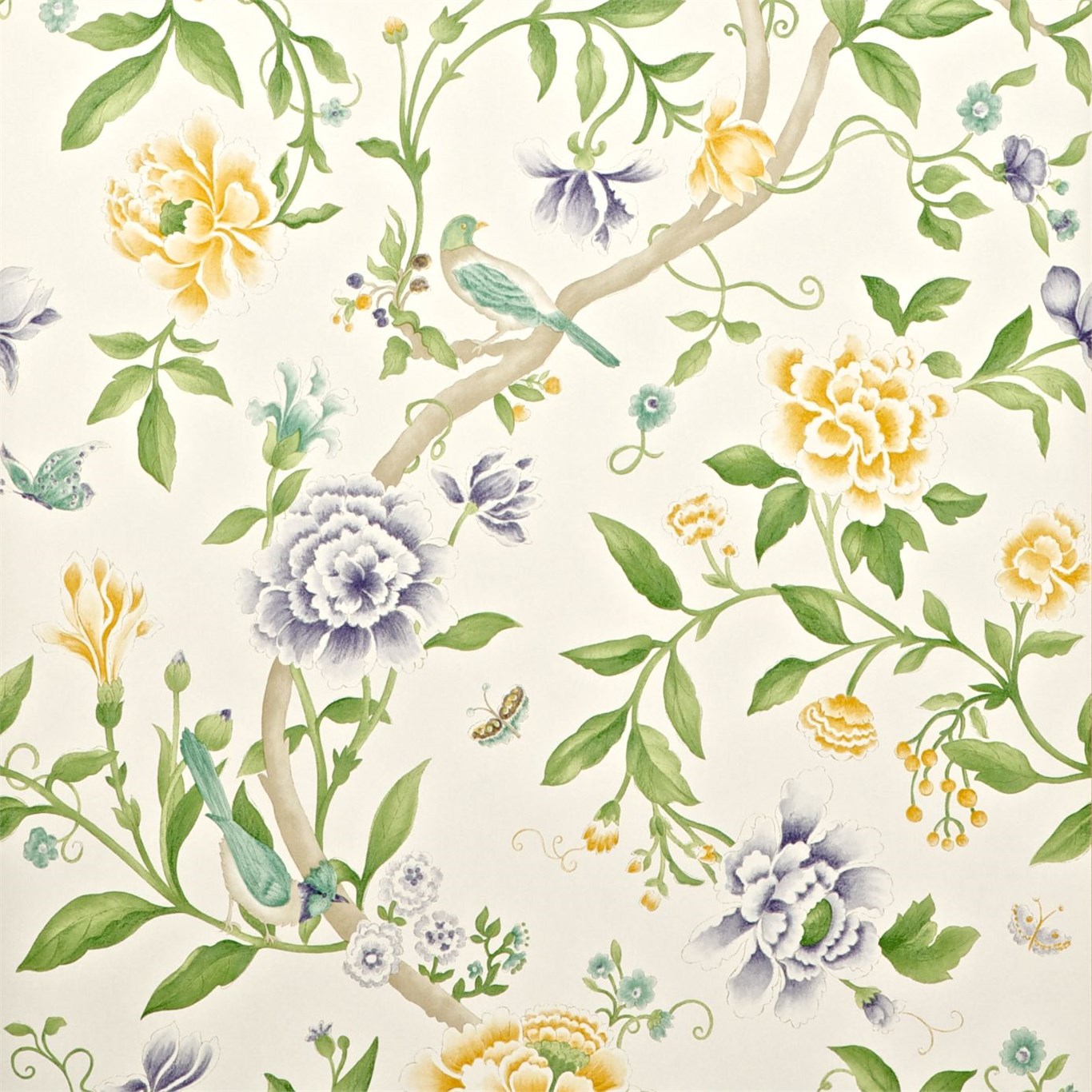 Wallpaper - Sanderson Caverley Wallpapers Porcelain Garden Lemon/Leaf Green
